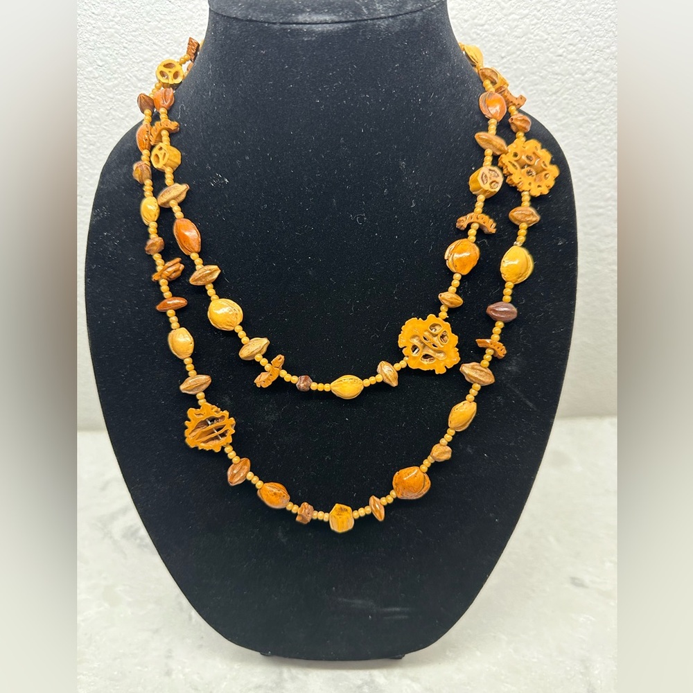 Vintage Chinese Walnut Tree Nut & Seed Necklace 22”long-Hand Made Perfect 😍